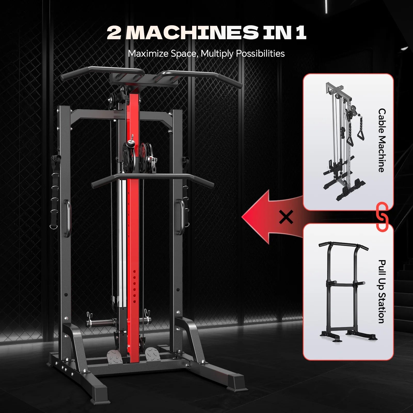 Home Gym Station, 450LBS Multi Home Gym Equipment for All Body Training,Power Tower Pull up Dip Station, LAT Pulldown, Row Station and Cable Machine