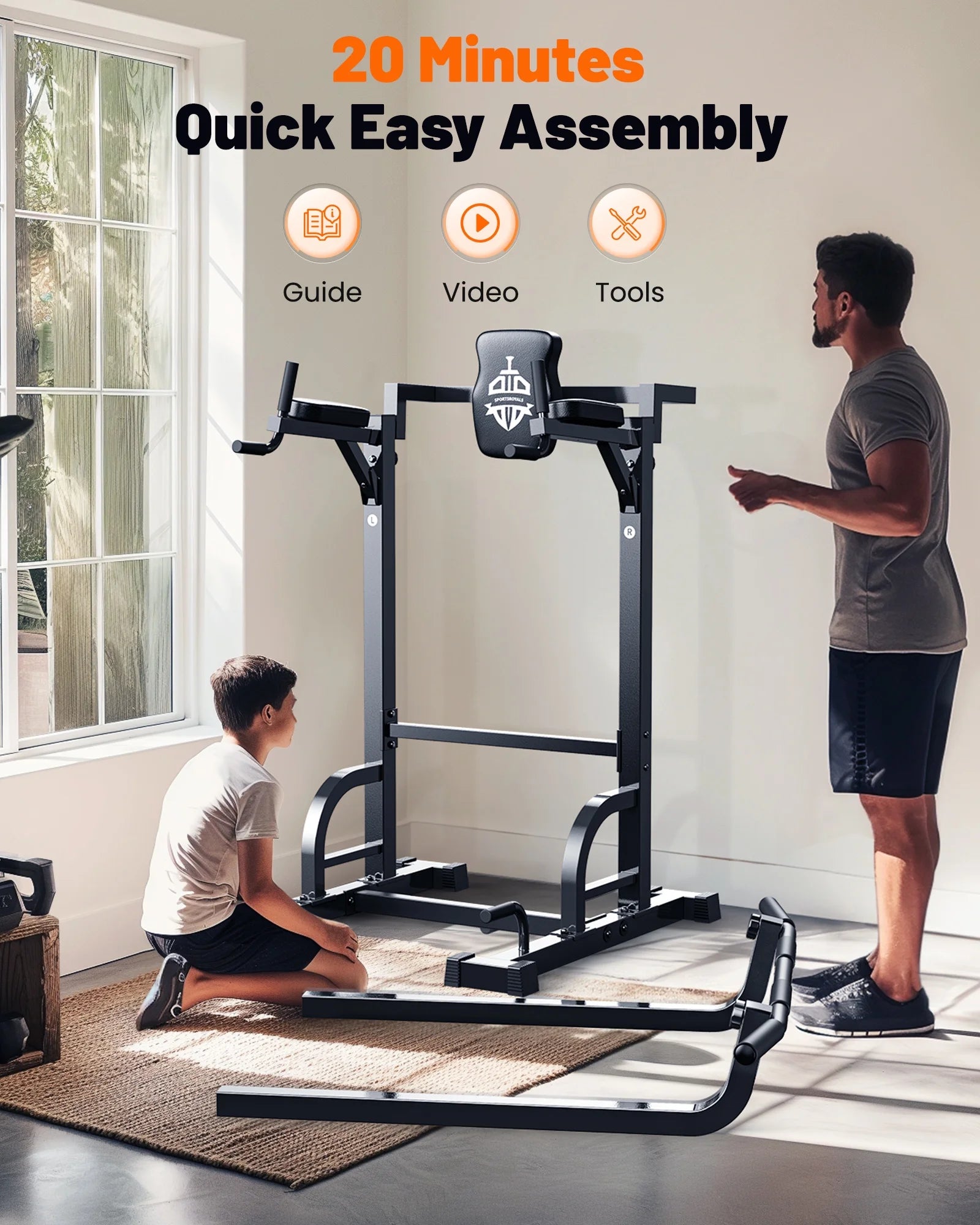 Adjustable Power Tower 400Lbs Max Weight Dip Station Pull up Bar Power Rack Push up Resistance Band for Home Gym