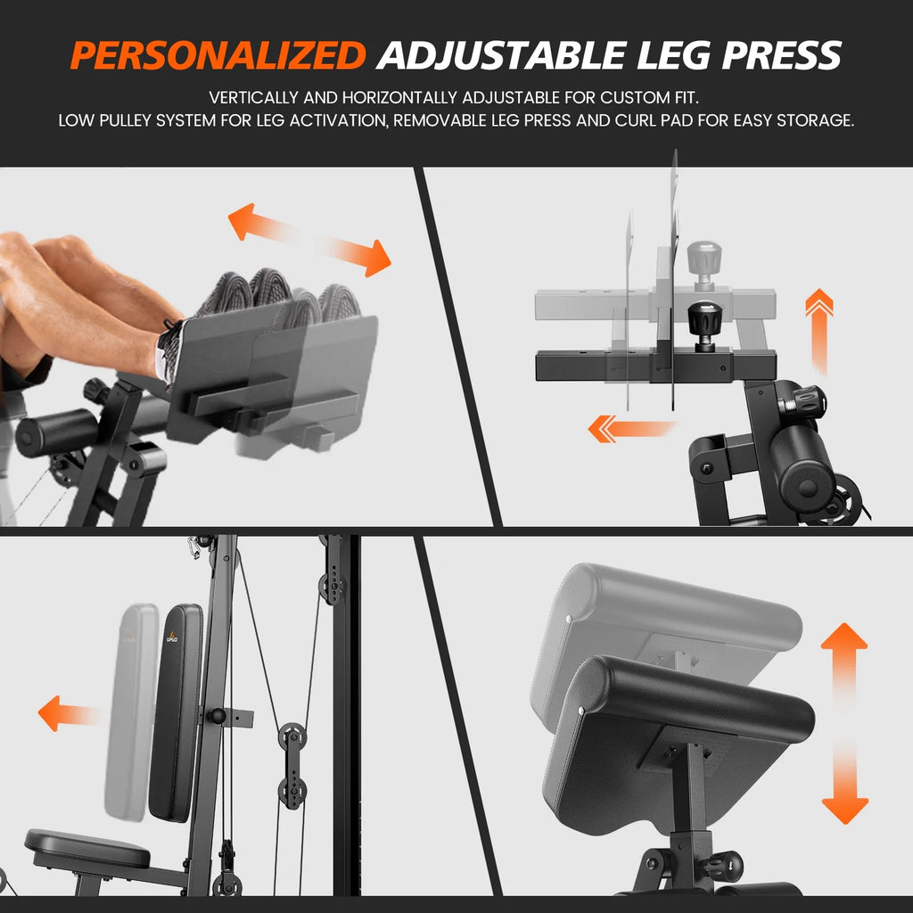 Home Gym Station, Workout Equipment with 154LBS Weight Stack, Leg Press and Preacher Curl Pad