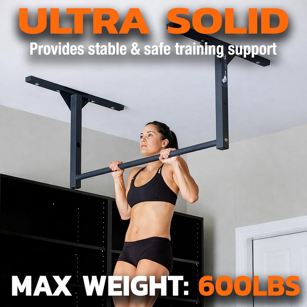 Heavy-Duty Pull-Up Bar – Ceiling or Wall Mount – Gym-Quality Steel, 600 Lb Capacity – Fits 9 Ft Ceilings