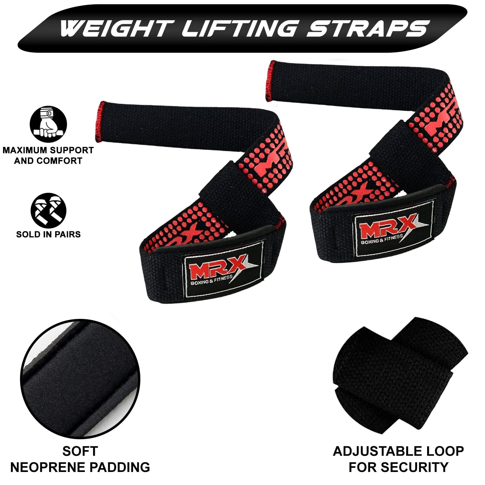 MRX Weight Lifting Straps Gym Wrist Wrap Padded Training Extra Grip Support 1 Pr