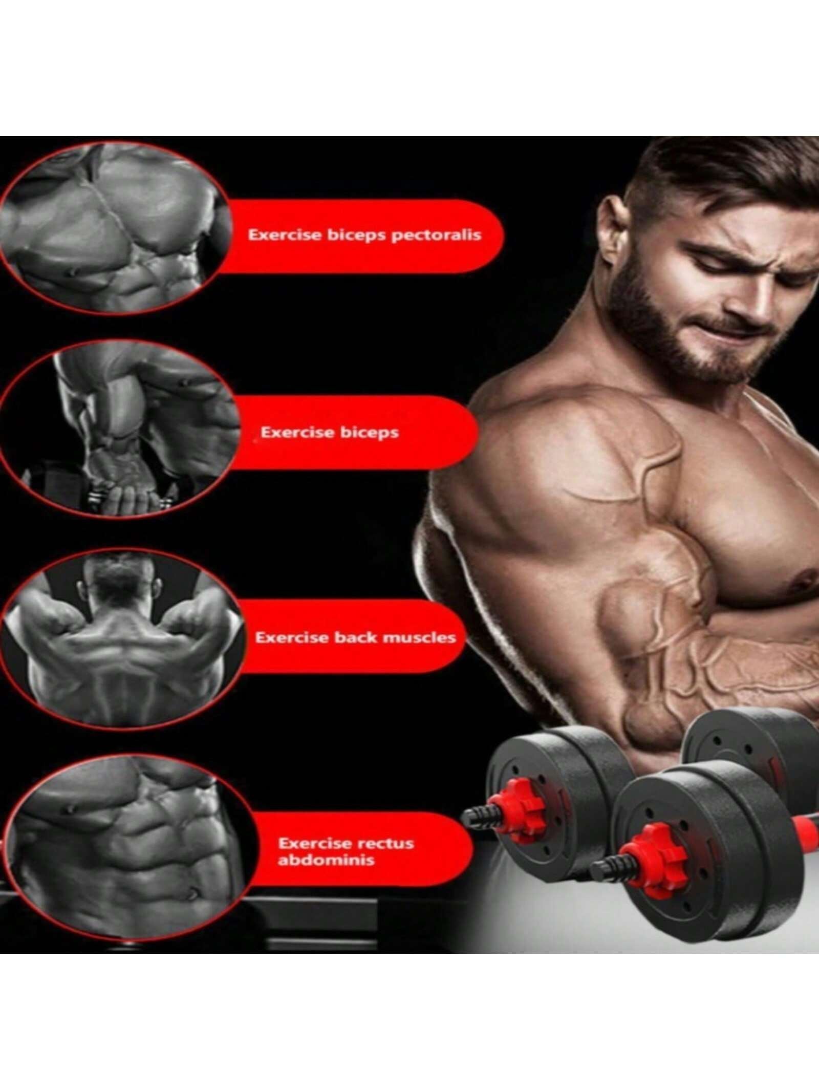 Adjustable Dumbbell Set, Men and Women Free Weight Set Fitness Home Equipment, Barbell with Thick Connecting Bumper Plate Combo for Strength Gym Training