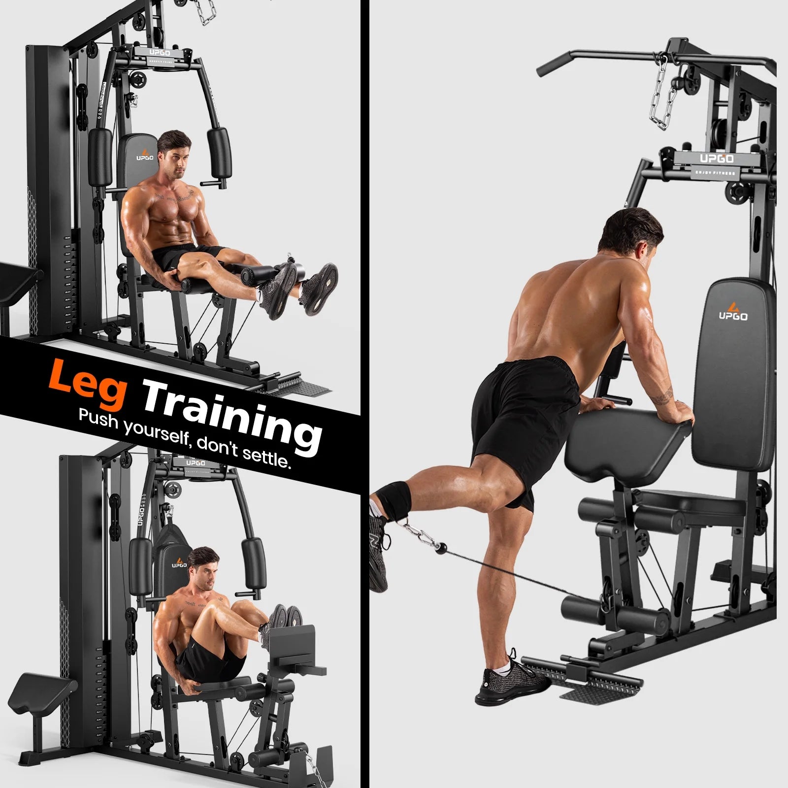 Home Gym Station, Workout Equipment with 154LBS Weight Stack, Leg Press and Preacher Curl Pad