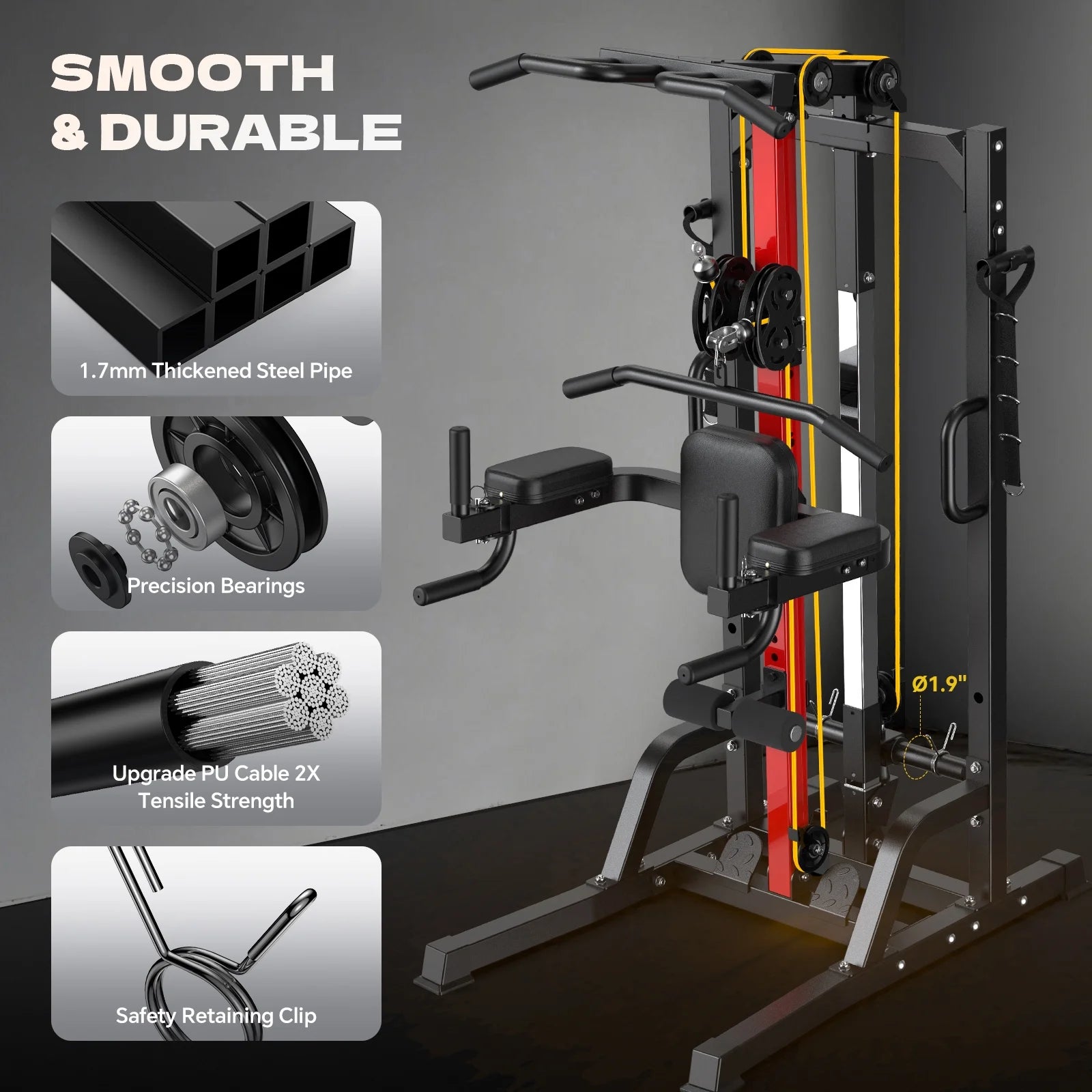Home Gym Machine - High/Low Pulley System for Lat Pulldown, Row & Back Workout, with Leg Support | All-In-One Strength Training Equipment for Home Gym