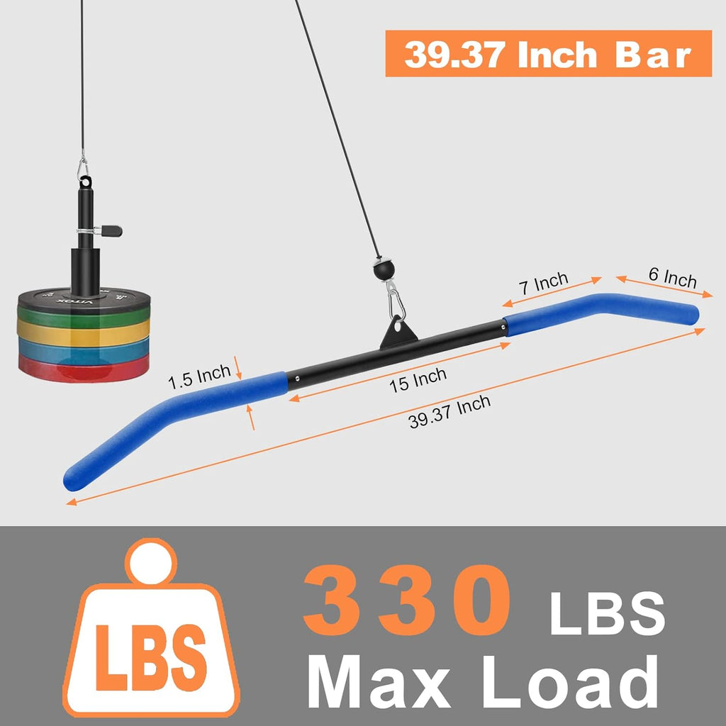 39.37" LAT Pulldown Bar Attachment with Rubber Handle for Cable Machine Tricep C