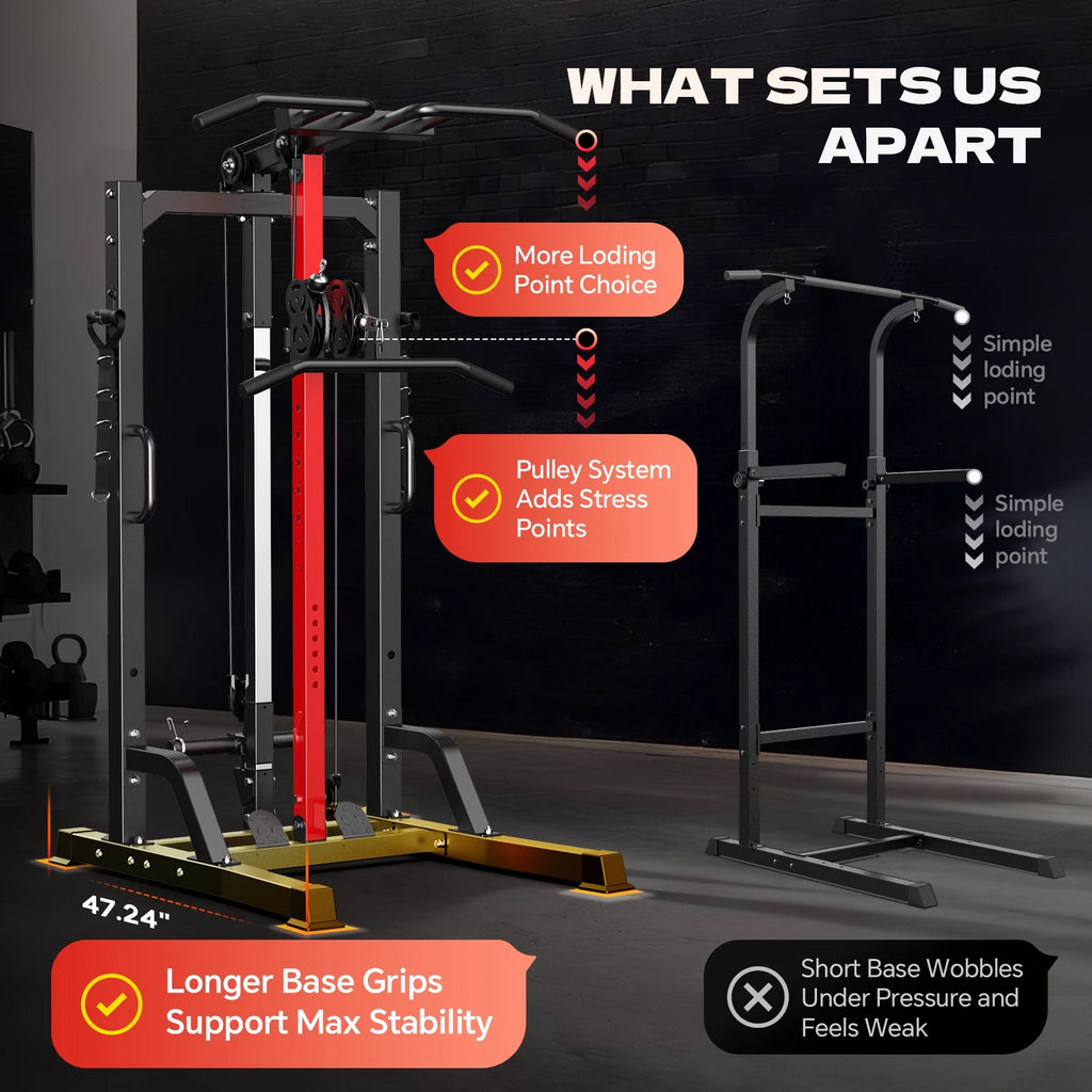 Home Gym Station, 450LBS Multi Home Gym Equipment for All Body Training,Power Tower Pull up Dip Station, LAT Pulldown, Row Station and Cable Machine