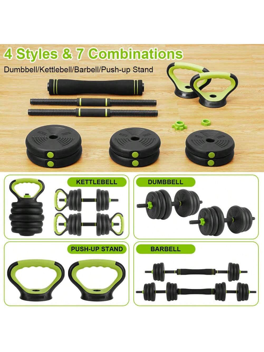 4 in 1 Adjustable Dumbbell Set, 44/66/88 LBS Free Weight Set Used as Dumbbell, Barbell, Kettlebell and Push-Up, Home Gym Fitness Workout Equipment for Men and Women, Black