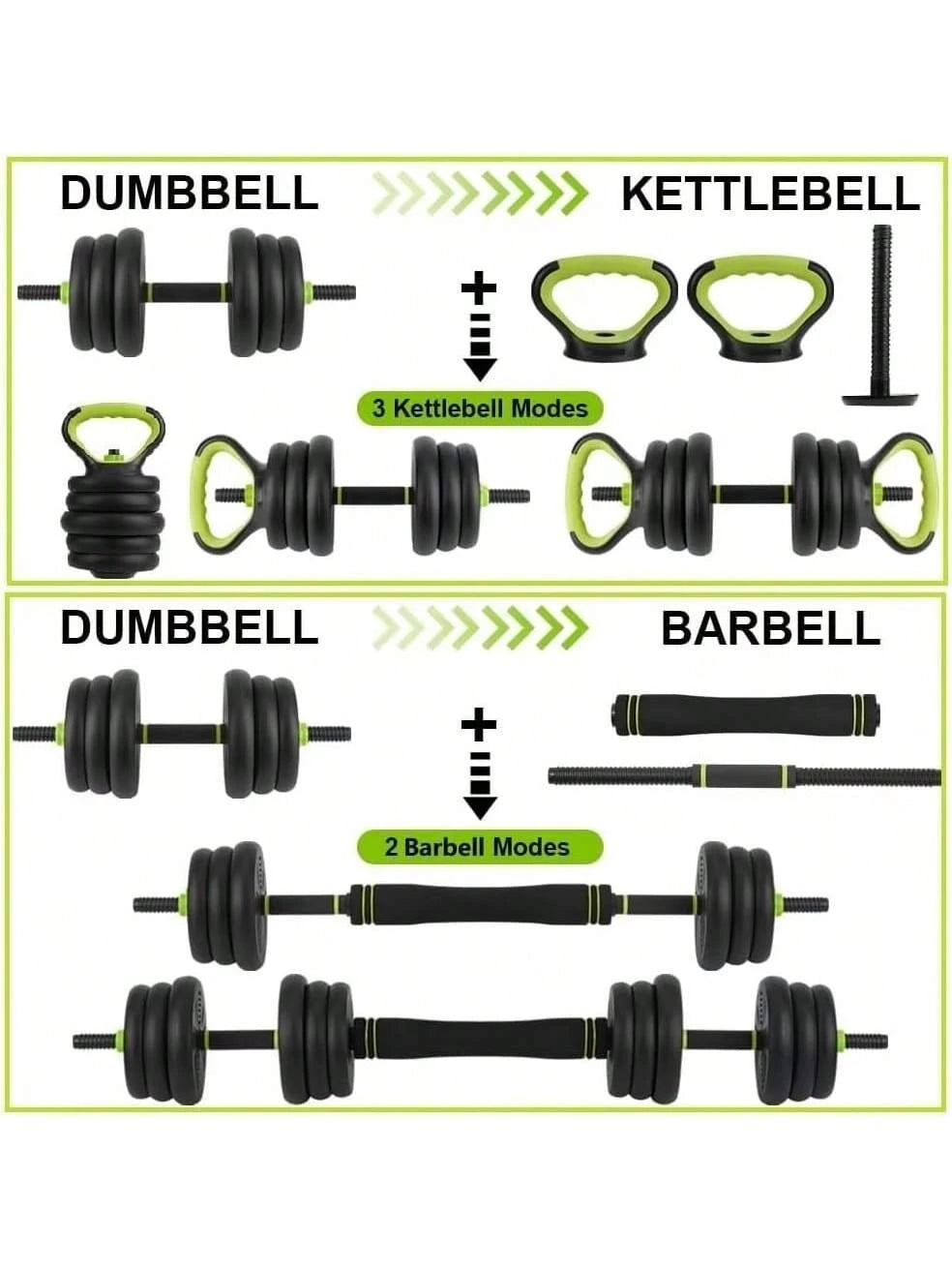 4 in 1 Adjustable Dumbbell Set, 44/66/88 LBS Free Weight Set Used as Dumbbell, Barbell, Kettlebell and Push-Up, Home Gym Fitness Workout Equipment for Men and Women, Black