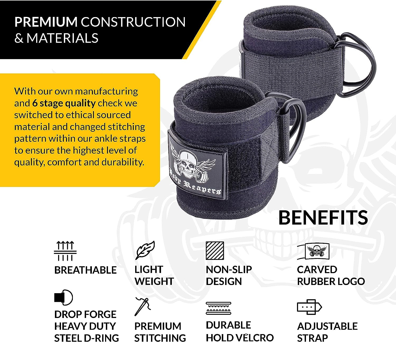 Gym Ankle Cuff Cable Attachment with Adjustable Velcro, Durable Double D-Rings & Cushioned Design for Glute, Leg & Lower Body Exercises, Comfortable Workout Straps & Ankle Cuff