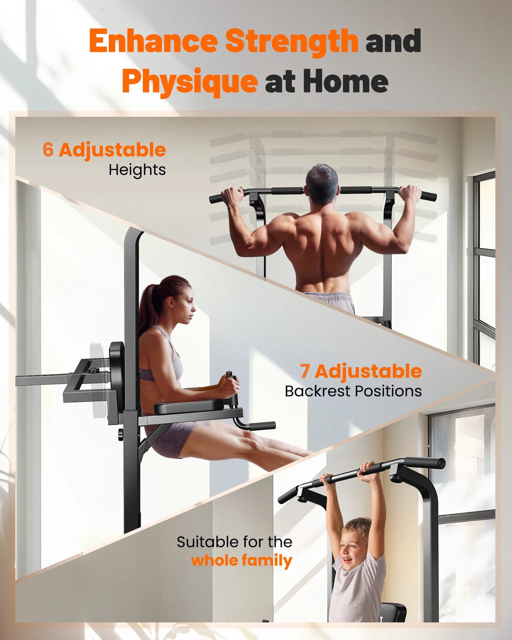 Adjustable Power Tower 400Lbs Max Weight Dip Station Pull up Bar Power Rack Push up Resistance Band for Home Gym