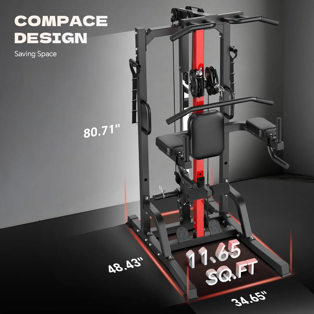 Home Gym Machine - High/Low Pulley System for Lat Pulldown, Row & Back Workout, with Leg Support | All-In-One Strength Training Equipment for Home Gym