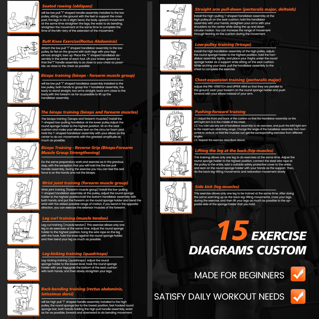 Home Gym Station, Workout Equipment with 154LBS Weight Stack, Leg Press and Preacher Curl Pad