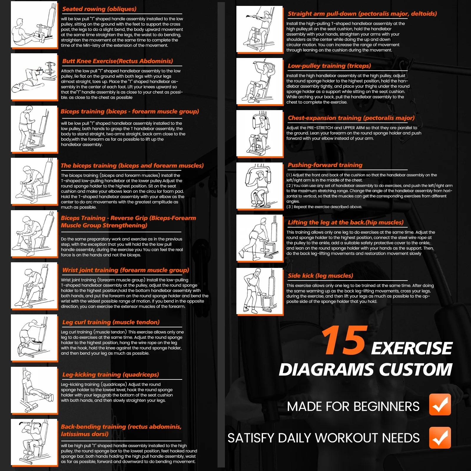 Home Gym Station, Workout Equipment with 154LBS Weight Stack, Leg Press and Preacher Curl Pad