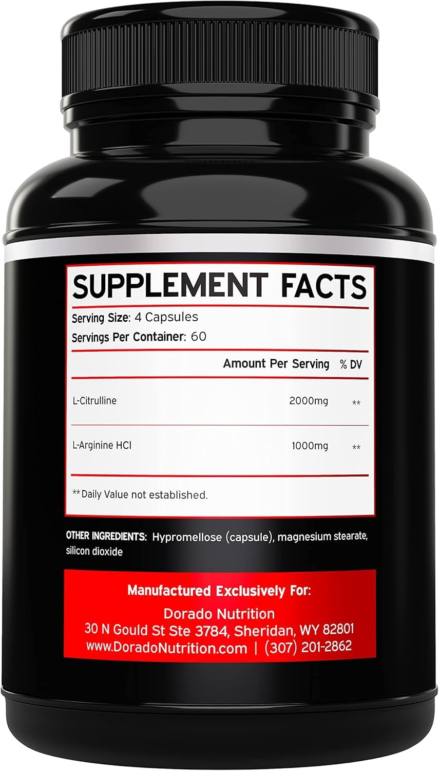 L-Arginine 1000Mg L-Citrulline 2000Mg 240Caps Amino Acid Non Gmo/Gluten Free