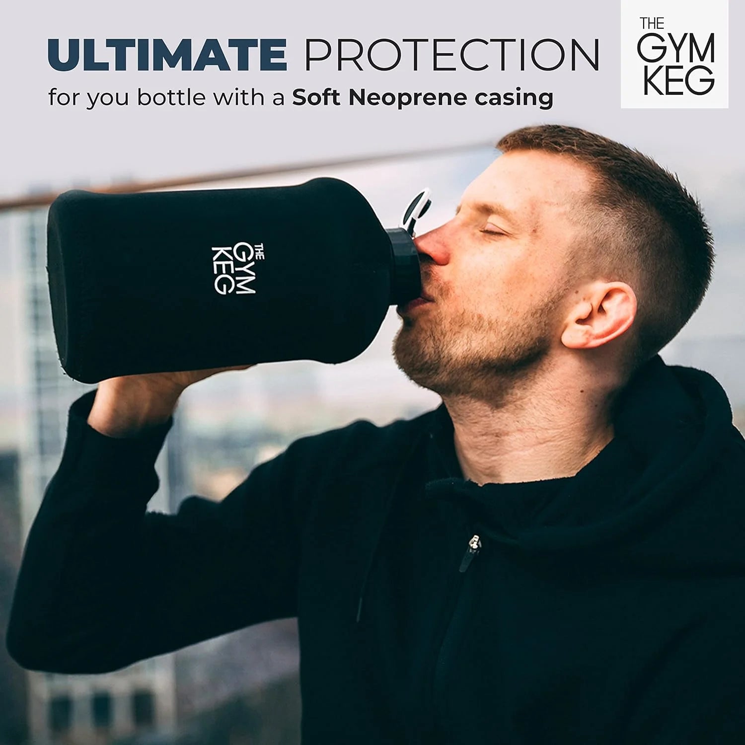 74Oz Half Gallon Water Bottle with Carry Handle, Leakproof, Eco-Friendly, Tritan BPA Free Plastic (Stealth Black)