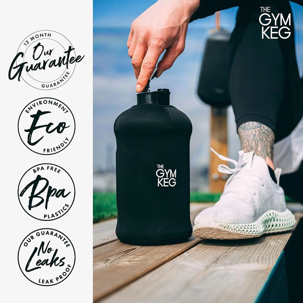 74Oz Half Gallon Water Bottle with Carry Handle, Leakproof, Eco-Friendly, Tritan BPA Free Plastic (Stealth Black)