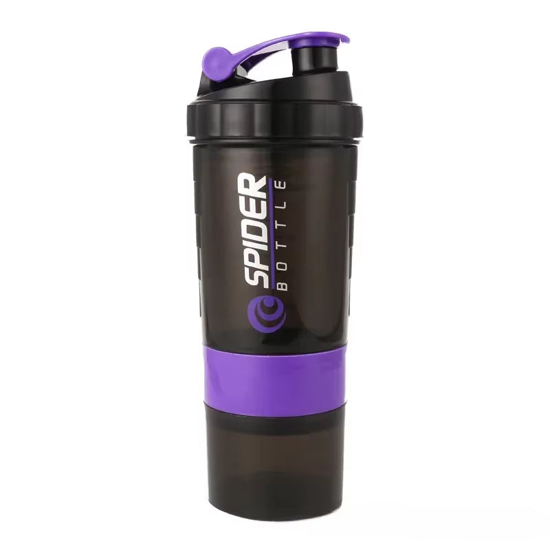500Ml Layered Protein Bottle Powder Shaker with Powder Storage Container Large Water Bottle Water Bottle with Wire Stirring Ball