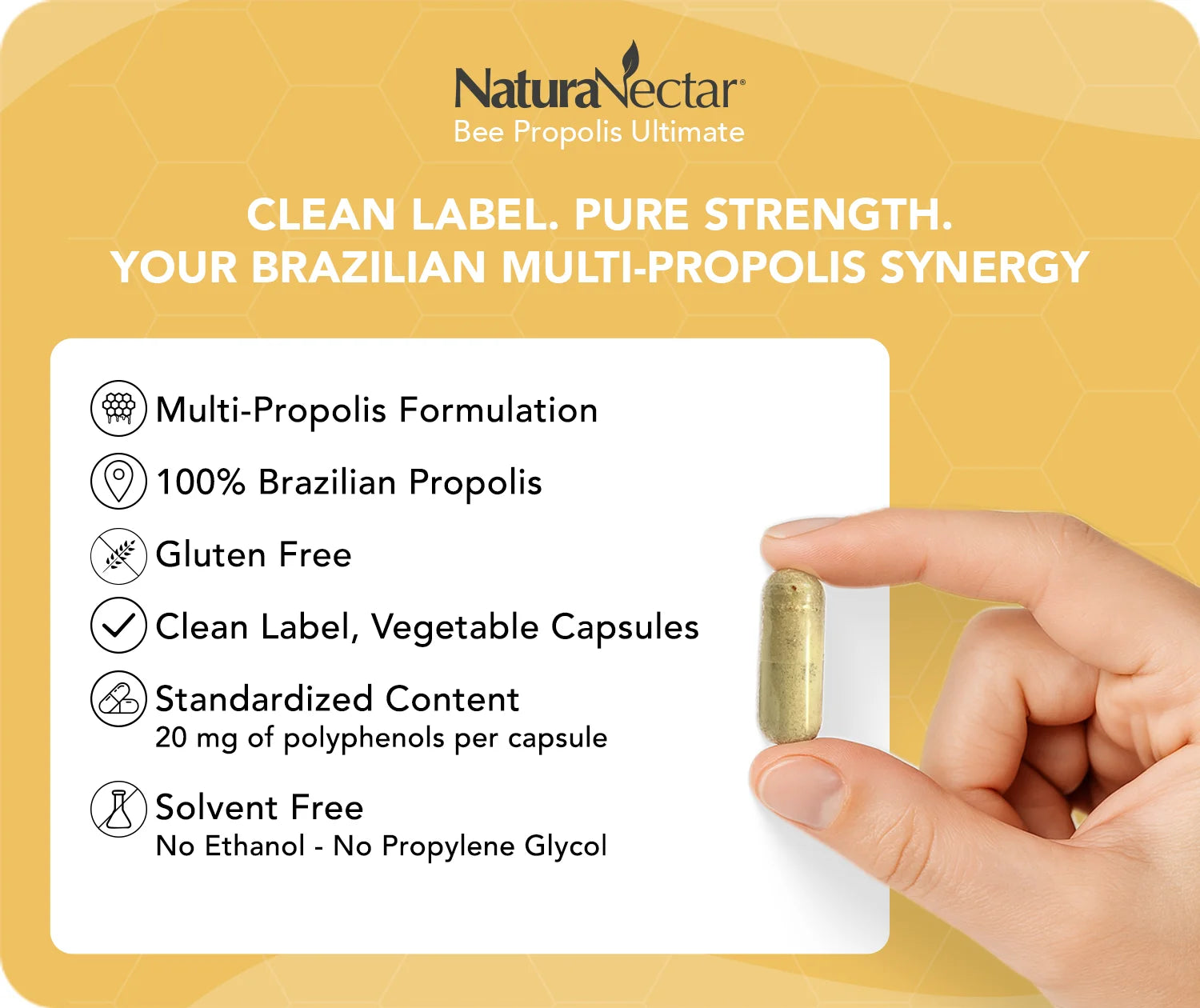 Bee Propolis Ultimate Vegetable Capsules Daily Dietary Supplements, 60 Count