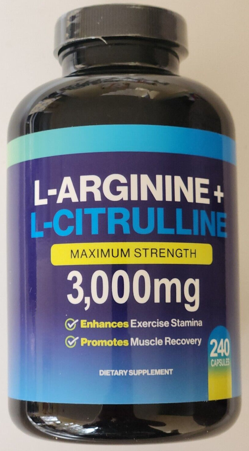 L-Arginine 1000Mg L-Citrulline 2000Mg 240Caps Amino Acid Non Gmo/Gluten Free