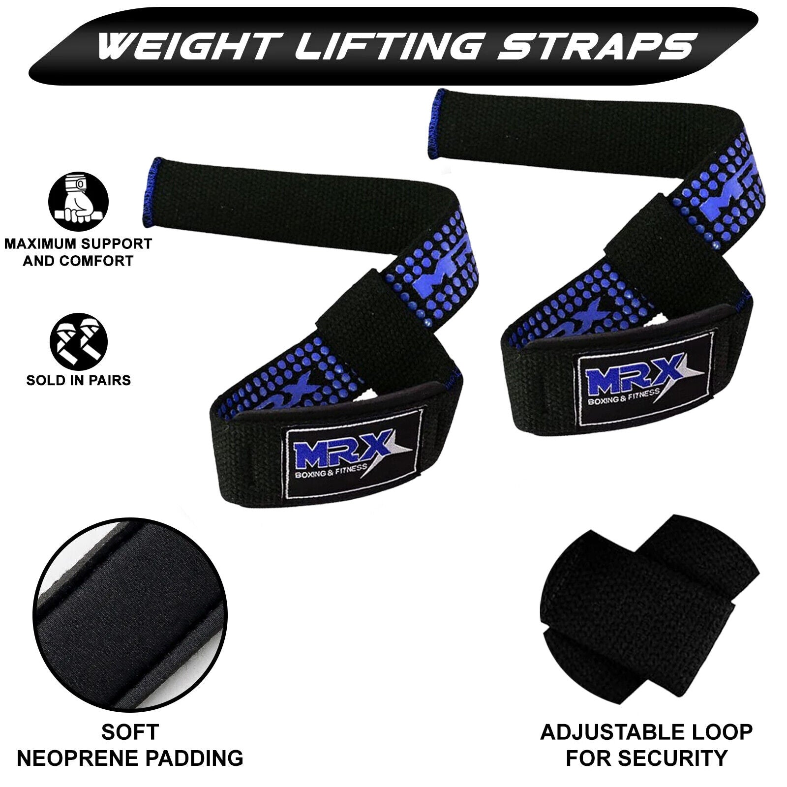MRX Weight Lifting Straps Gym Wrist Wrap Padded Training Extra Grip Support 1 Pr