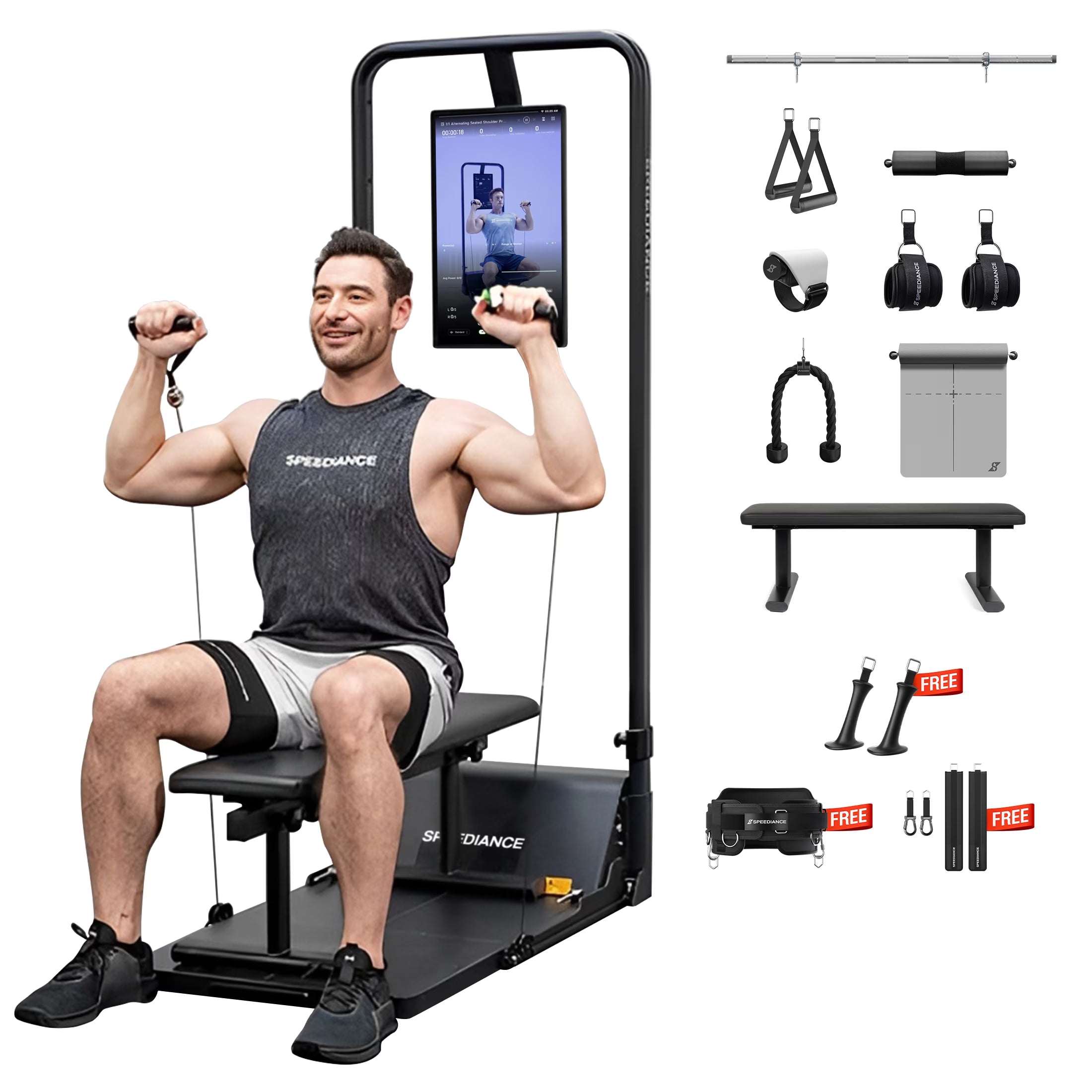 AI Smart Home Gym, All-In-One Digital Weight Workout Machine for Squat, Strength, Cardio, HIIT