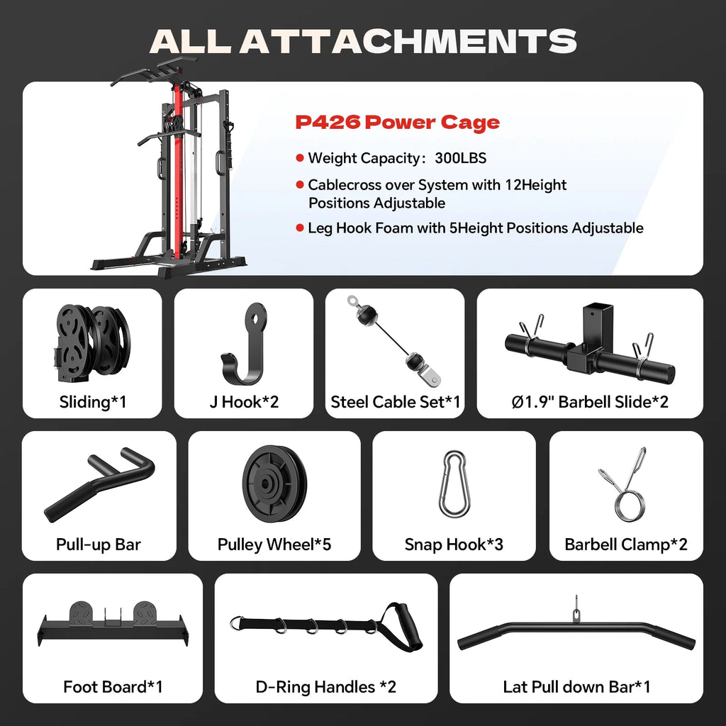 Home Gym Station, 450LBS Multi Home Gym Equipment for All Body Training,Power Tower Pull up Dip Station, LAT Pulldown, Row Station and Cable Machine