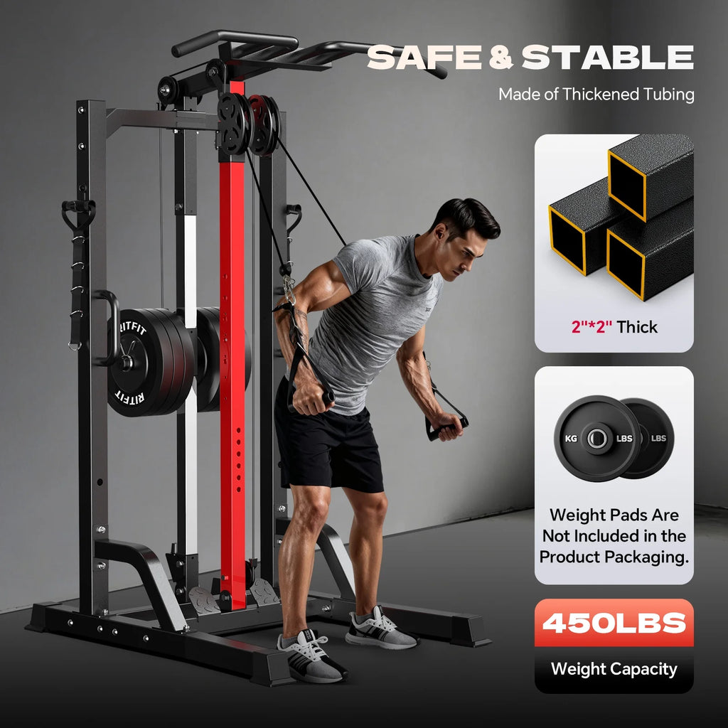 Home Gym Station, 450LBS Multi Home Gym Equipment for All Body Training,Power Tower Pull up Dip Station, LAT Pulldown, Row Station and Cable Machine