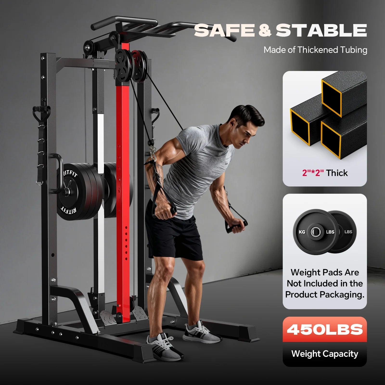 Home Gym Station, 450LBS Multi Home Gym Equipment for All Body Training,Power Tower Pull up Dip Station, LAT Pulldown, Row Station and Cable Machine