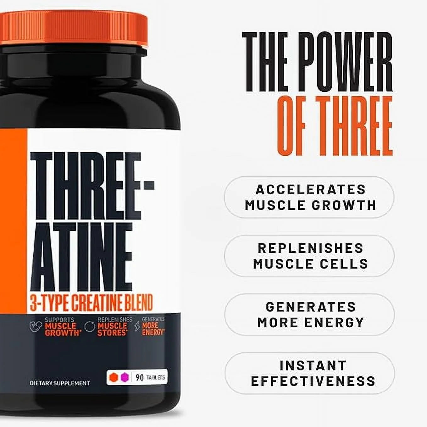 Creatine Monohydrate Pills, Premium 3 Type 5G Creatine Pills, Pre/Postworkout & Keto Energy Builder, Easy to Take Three-Atine for Optimum Performance Men Women, 90 Tablets