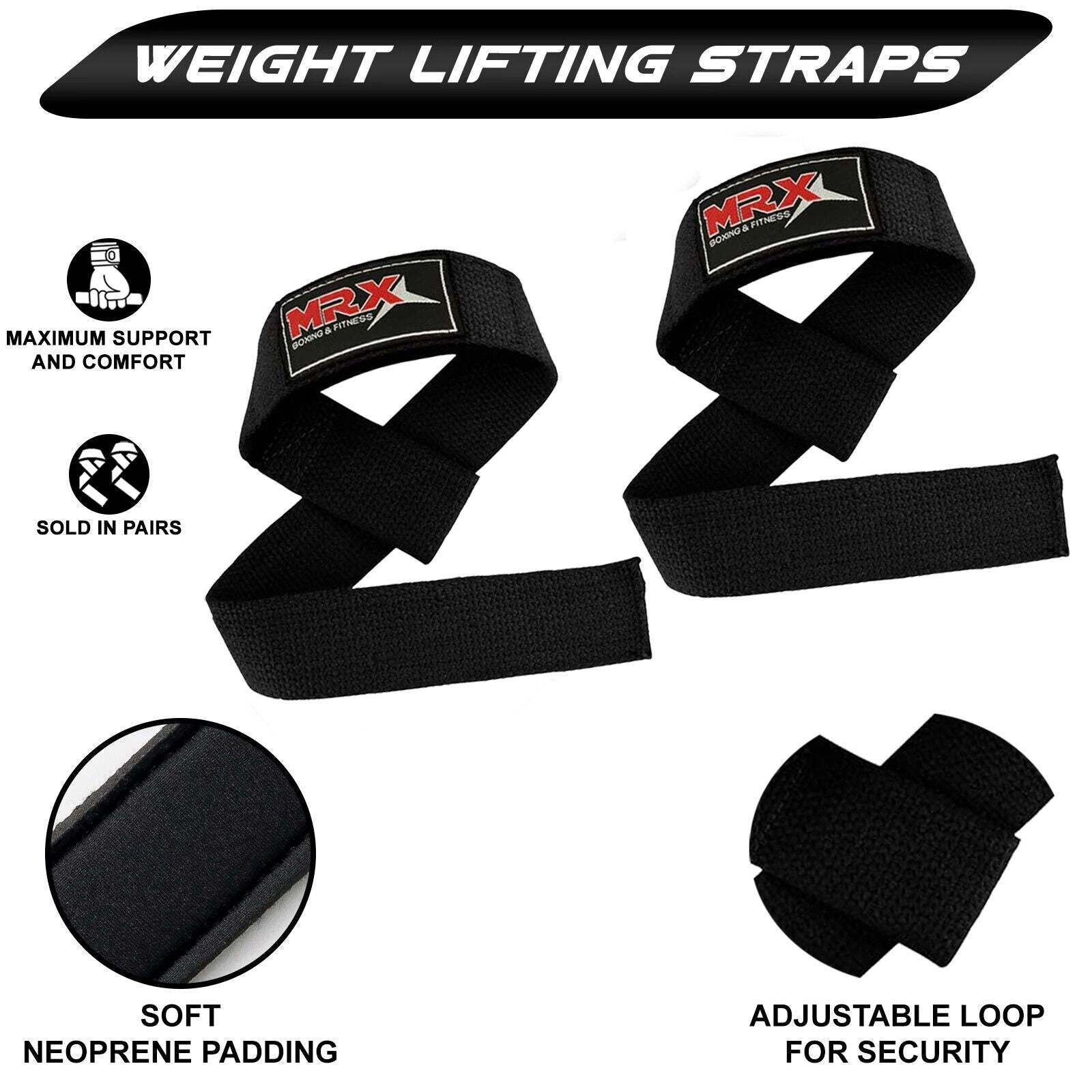 MRX Weight Lifting Straps Gym Wrist Wrap Padded Training Extra Grip Support 1 Pr
