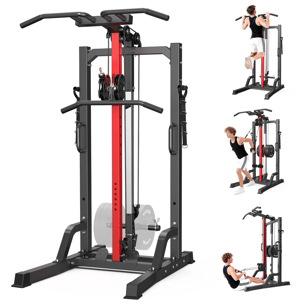 Home Gym Station, 450LBS Multi Home Gym Equipment for All Body Training,Power Tower Pull up Dip Station, LAT Pulldown, Row Station and Cable Machine