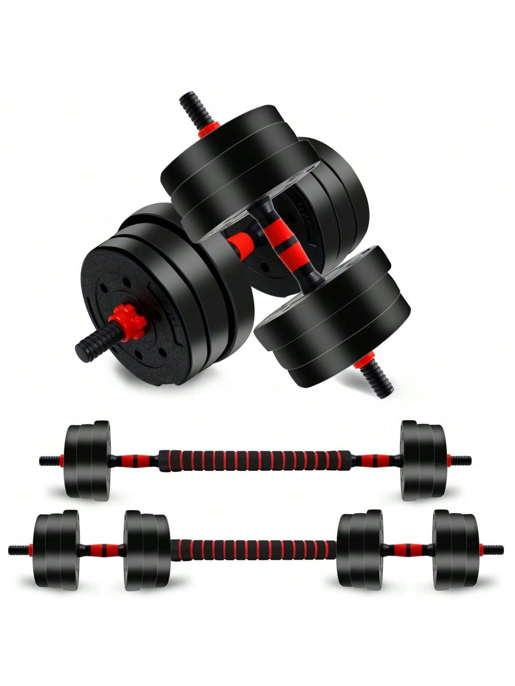 Adjustable Dumbbell Set, Men and Women Free Weight Set Fitness Home Equipment, Barbell with Thick Connecting Bumper Plate Combo for Strength Gym Training