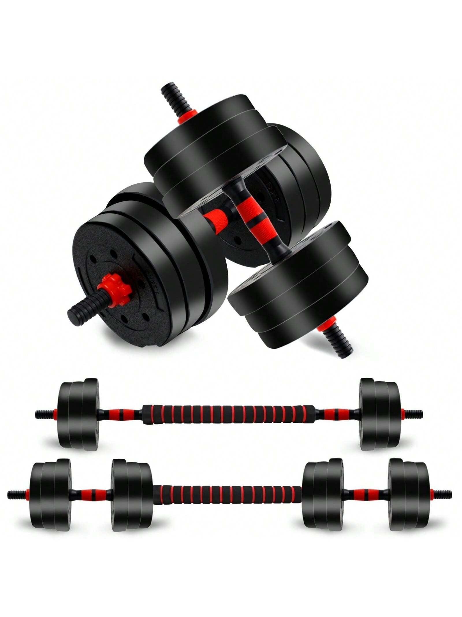 Adjustable Dumbbell Set, Men and Women Free Weight Set Fitness Home Equipment, Barbell with Thick Connecting Bumper Plate Combo for Strength Gym Training