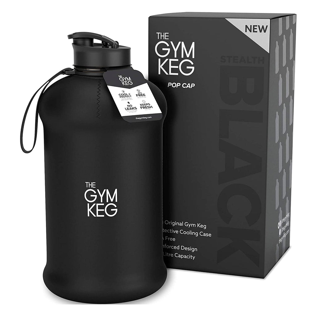 74Oz Half Gallon Water Bottle with Carry Handle, Leakproof, Eco-Friendly, Tritan BPA Free Plastic (Stealth Black)