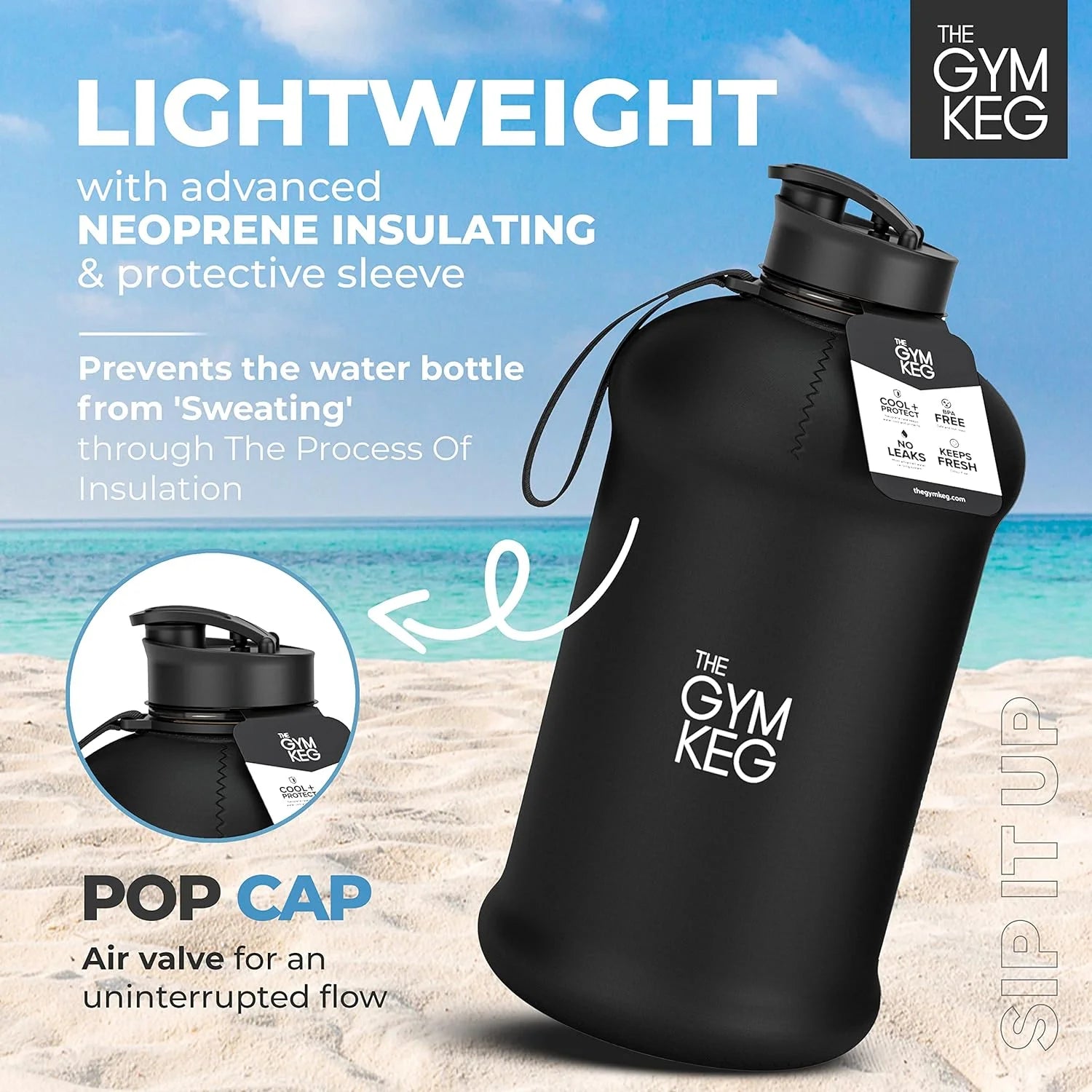 74Oz Half Gallon Water Bottle with Carry Handle, Leakproof, Eco-Friendly, Tritan BPA Free Plastic (Stealth Black)