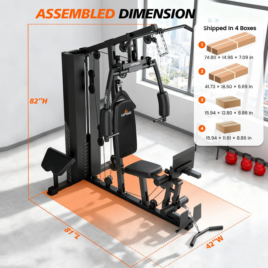 Home Gym Station, Workout Equipment with 154LBS Weight Stack, Leg Press and Preacher Curl Pad
