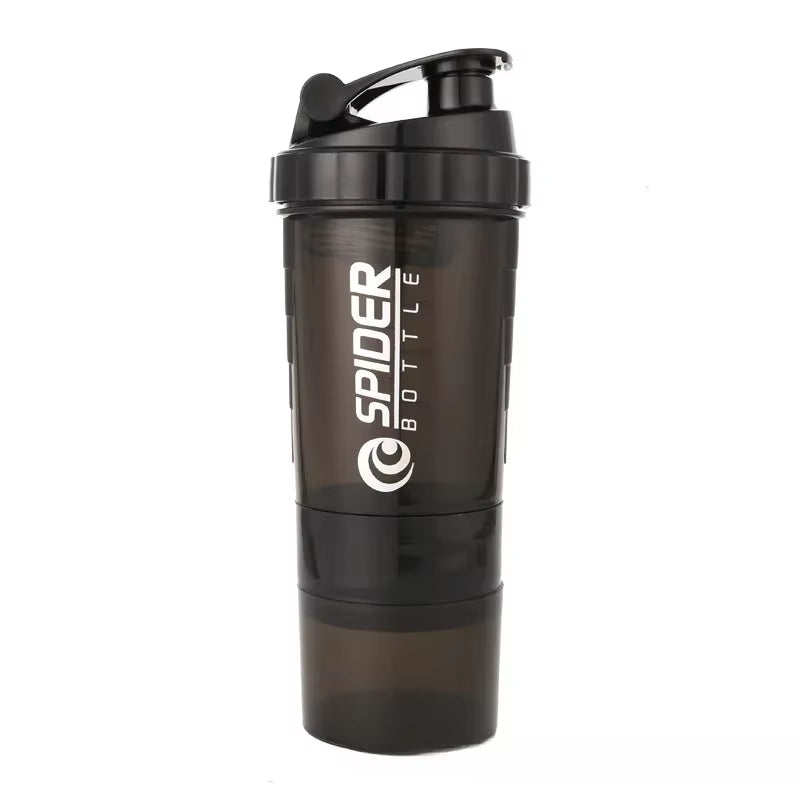 500Ml Layered Protein Bottle Powder Shaker with Powder Storage Container Large Water Bottle Water Bottle with Wire Stirring Ball