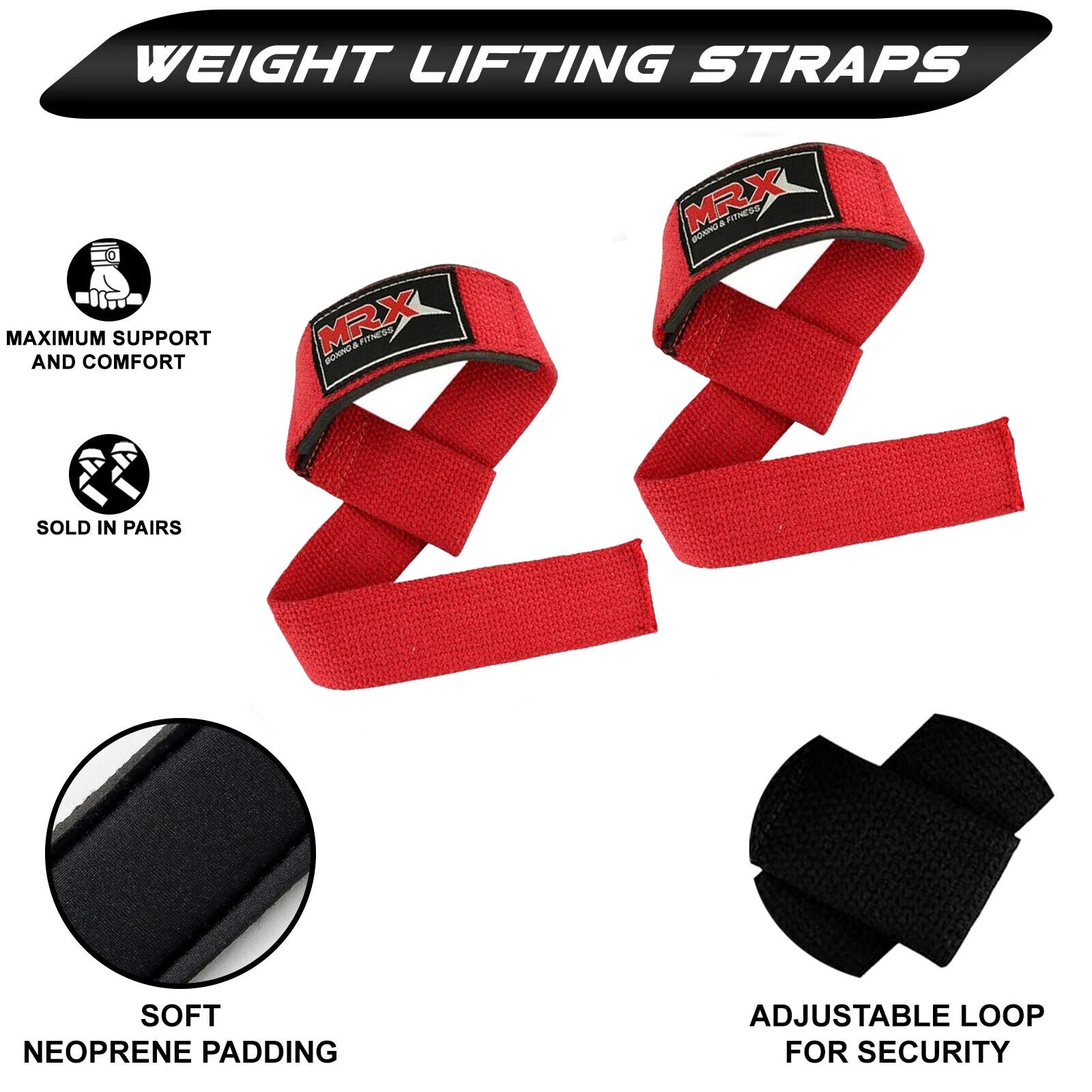 MRX Weight Lifting Straps Gym Wrist Wrap Padded Training Extra Grip Support 1 Pr