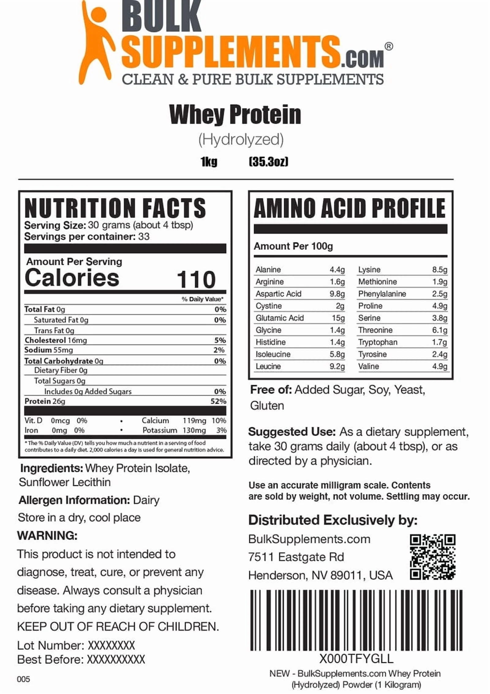 Hydrolyzed Whey Protein Isolate Powder - Whey Protein Supplement, with Bcaas - Unflavored, 30G per Serving, 5Kg (11 Lbs)