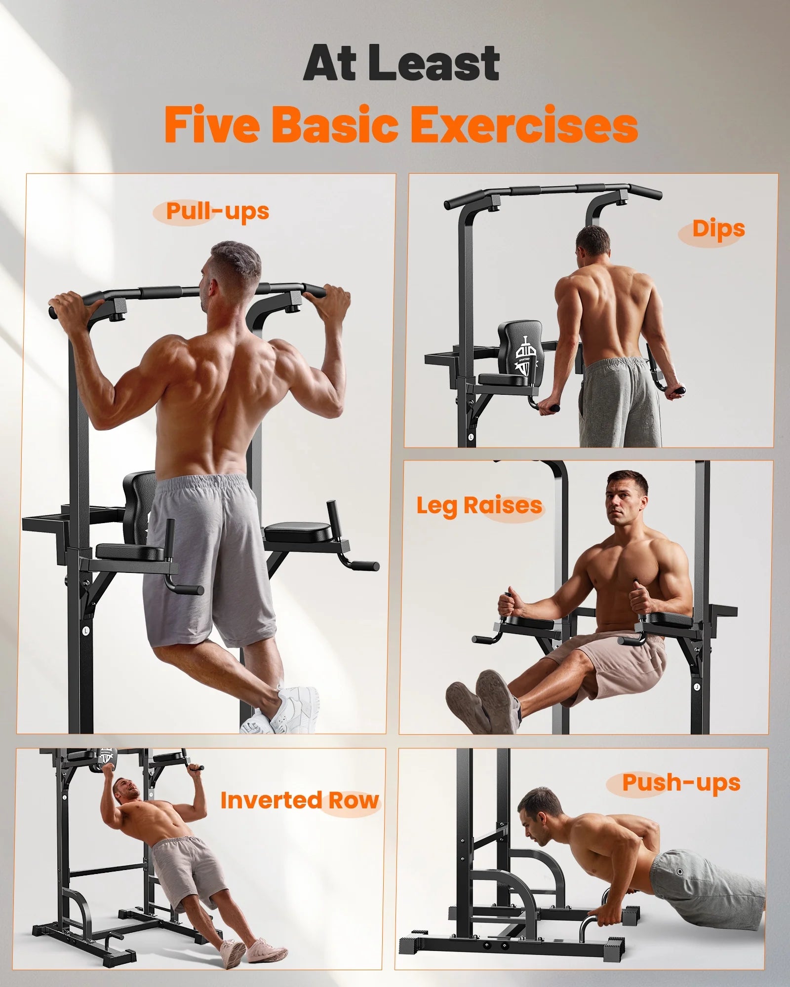 Adjustable Power Tower 400Lbs Max Weight Dip Station Pull up Bar Power Rack Push up Resistance Band for Home Gym