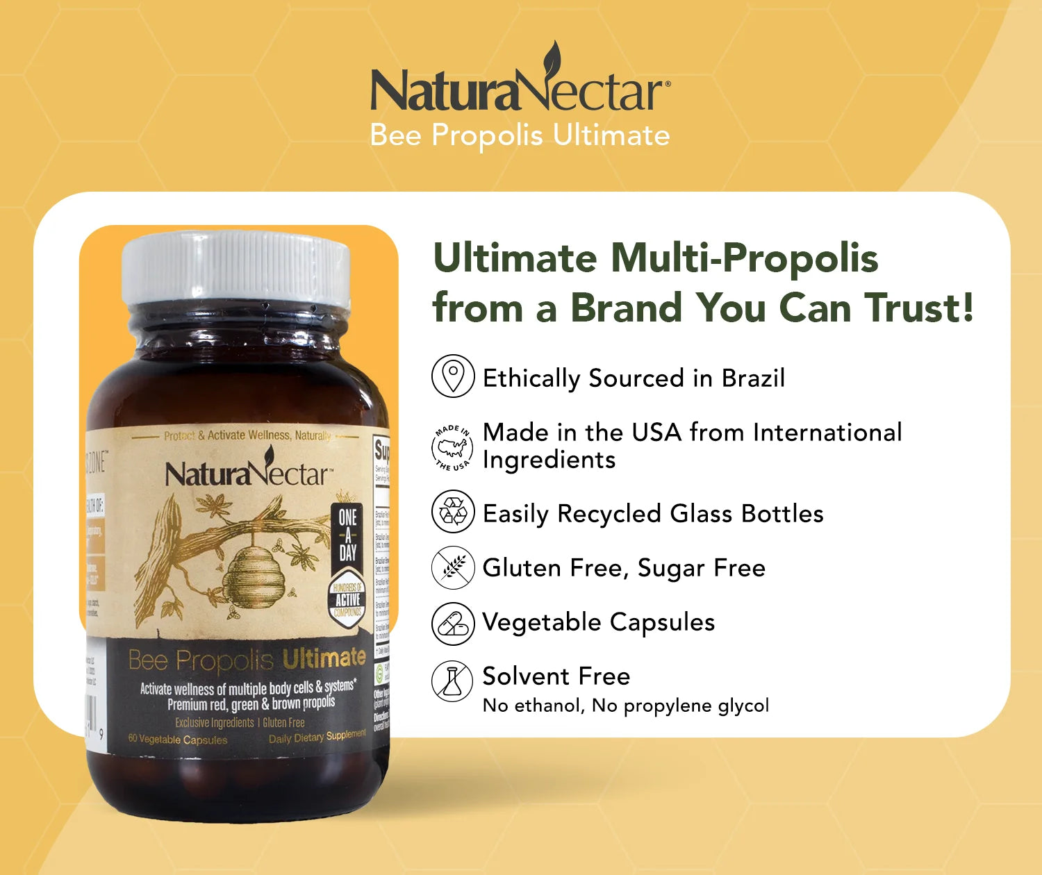 Bee Propolis Ultimate Vegetable Capsules Daily Dietary Supplements, 60 Count