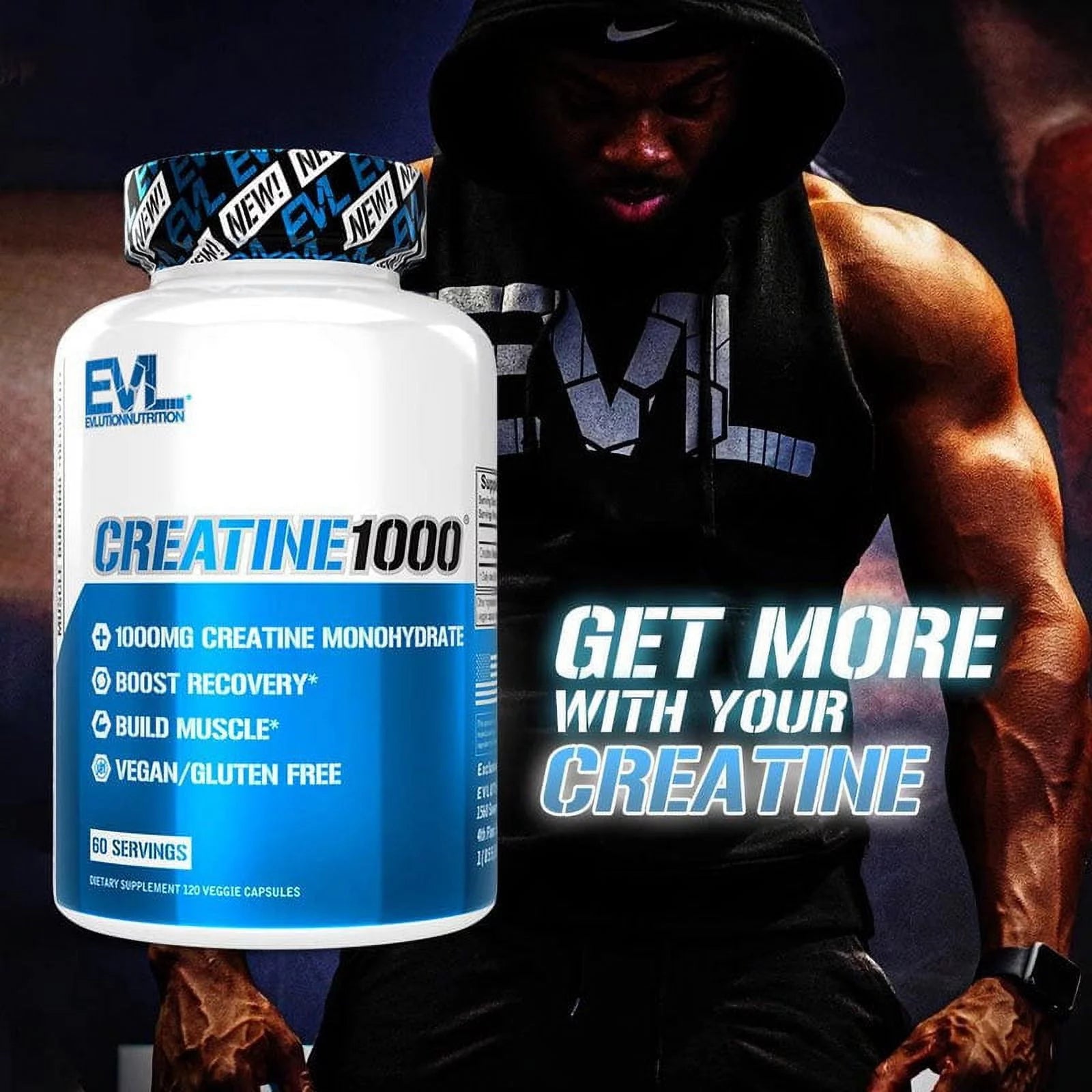 (2 Pack) Creatine Monohydrate Pills 120Ct - EVL Nutrition Muscle Builder & Recovery Supplement - Creatine Capsules 1000Mg