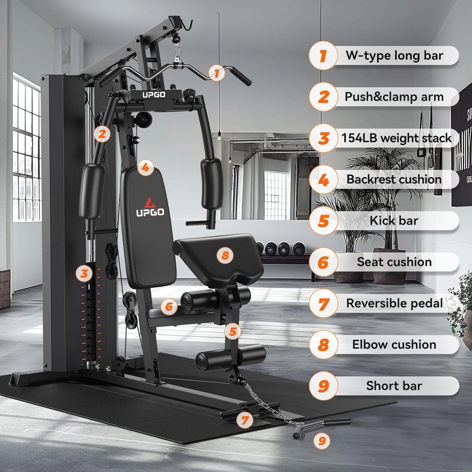 Home Gym Station, Workout Station with 154LBS Weight Stack, Home Gym Equipment for All Body Training