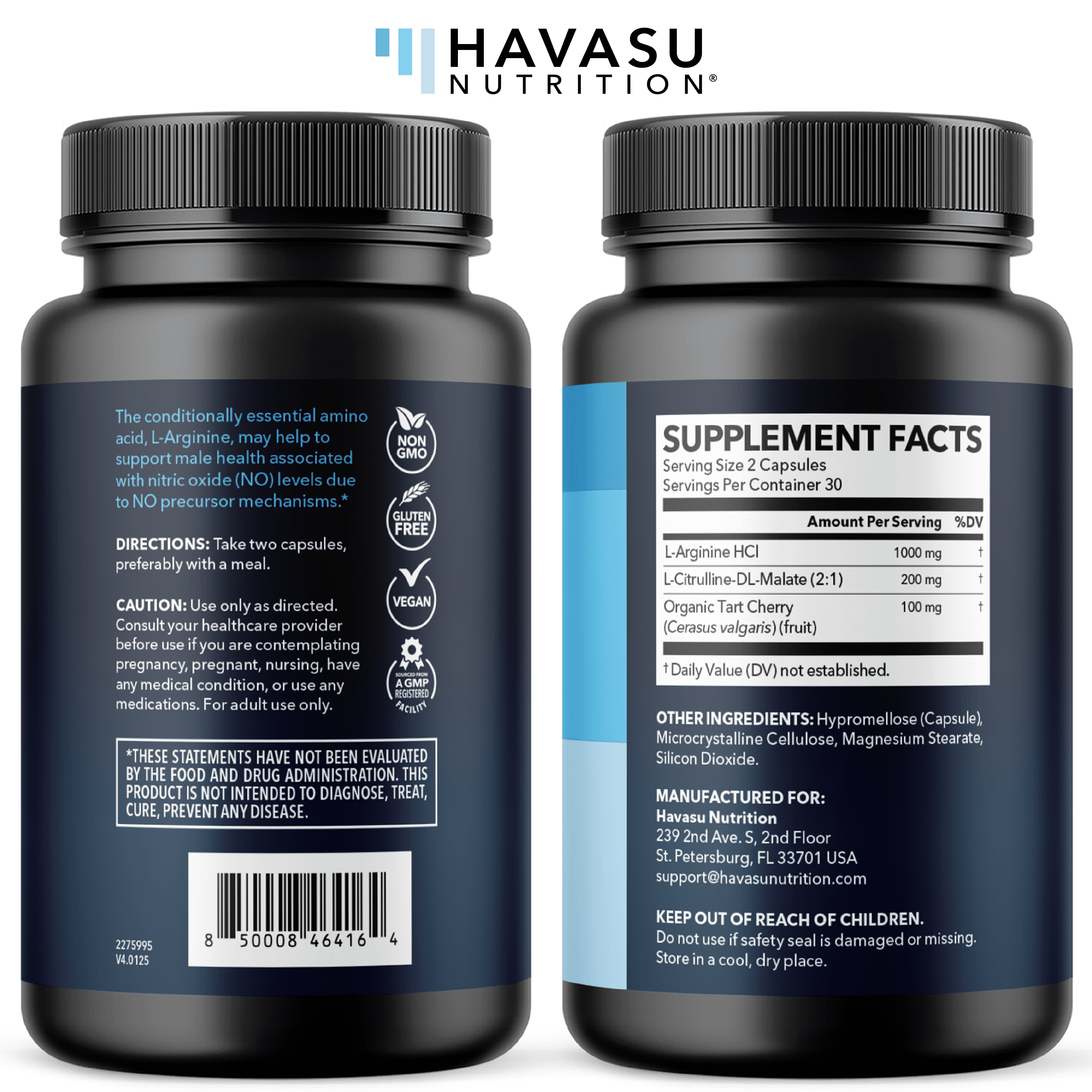 Havasu L-Arginine / L-Citrulline Complex, Nitric Oxide Supplement, Superior Workout Supplements, 60 Ct