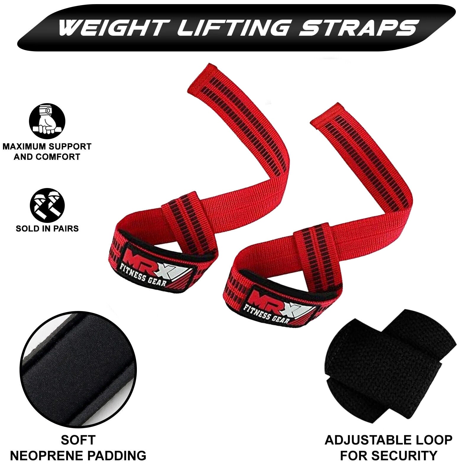 MRX Weight Lifting Straps Gym Wrist Wrap Padded Training Extra Grip Support 1 Pr