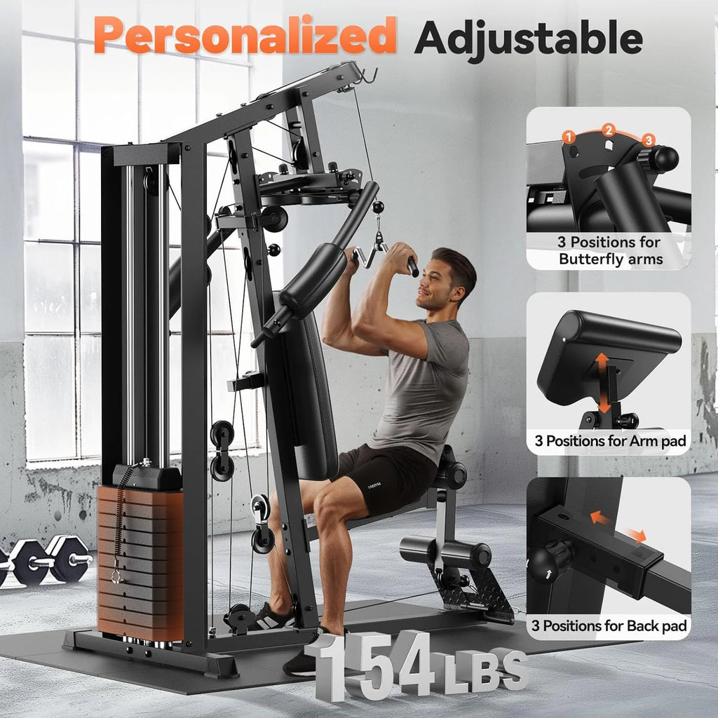 Home Gym Station, Workout Station with 154LBS Weight Stack, Home Gym Equipment for All Body Training
