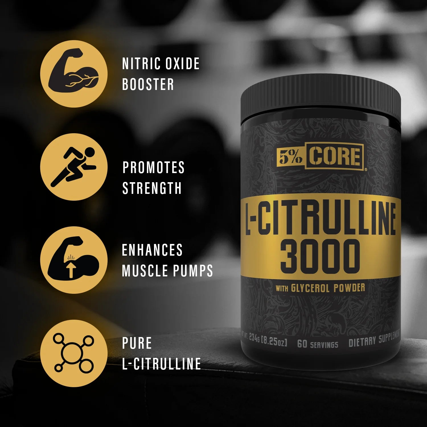Core L-Citrulline 3000 with Glycerol | Nitric Oxide Booster & Muscle Pump Supplement | Pre-Workout Additive | Unflavored (60 Servings)