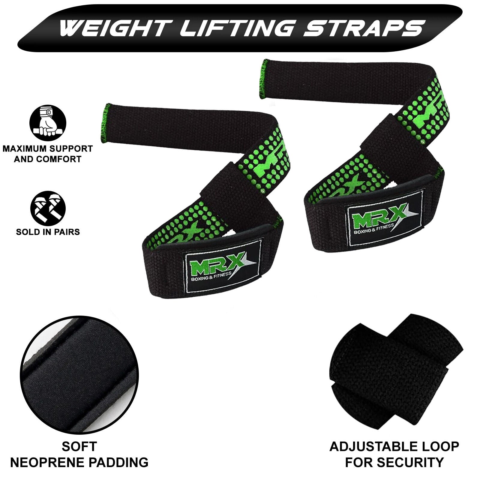 MRX Weight Lifting Straps Gym Wrist Wrap Padded Training Extra Grip Support 1 Pr