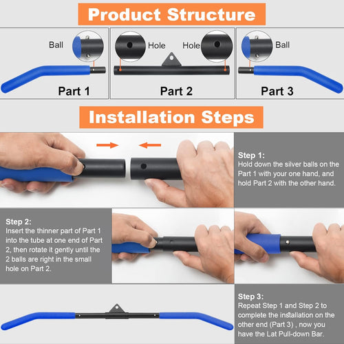 39.37" LAT Pulldown Bar Attachment with Rubber Handle for Cable Machine Tricep C