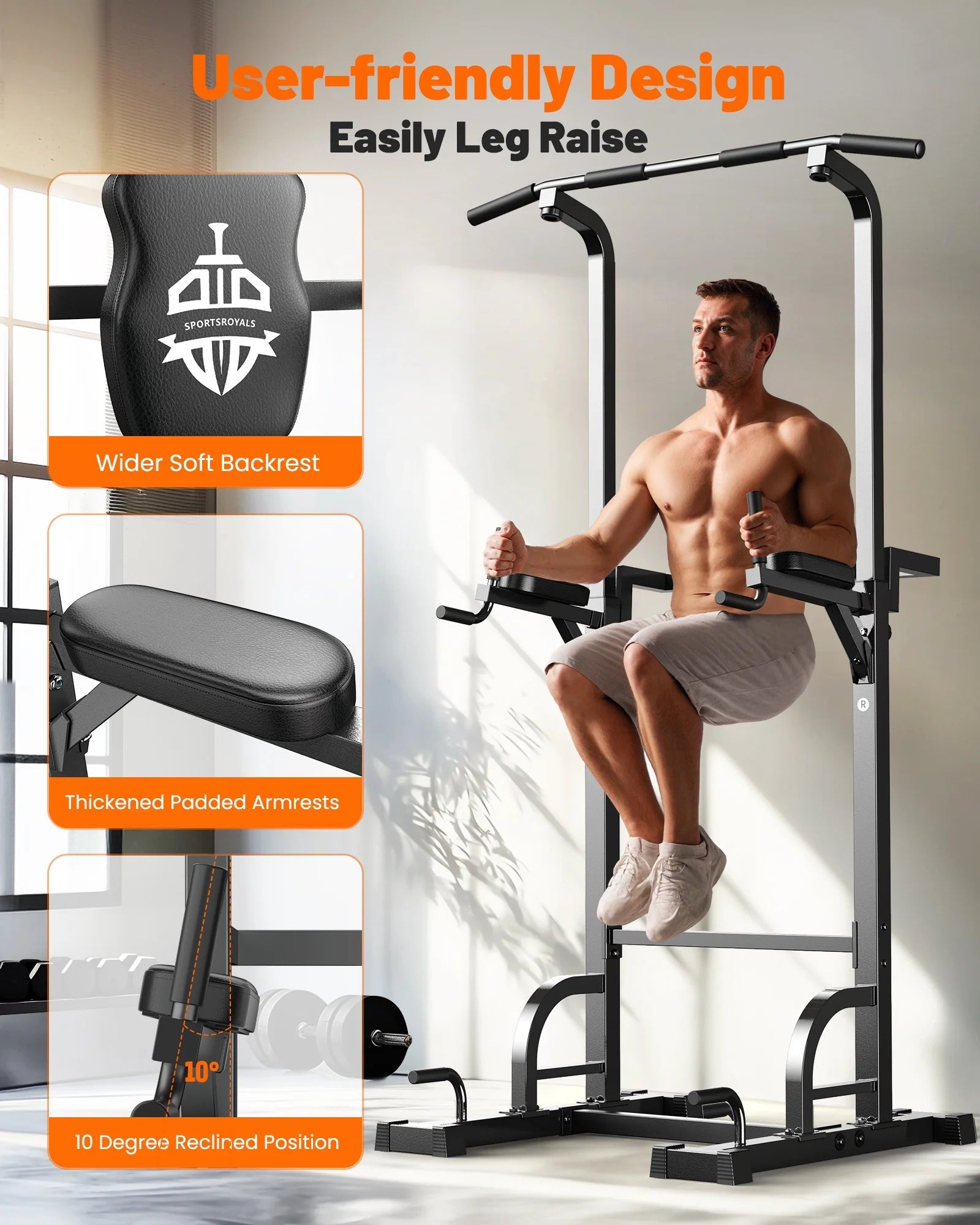 Adjustable Power Tower 400Lbs Max Weight Dip Station Pull up Bar Power Rack Push up Resistance Band for Home Gym